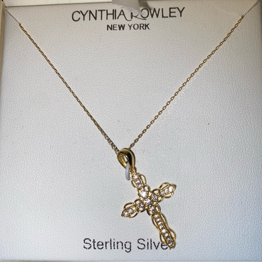 Bnib Cynthia Rowley Sterling Silver 14kt Gold Plated Cross Religious Necklace